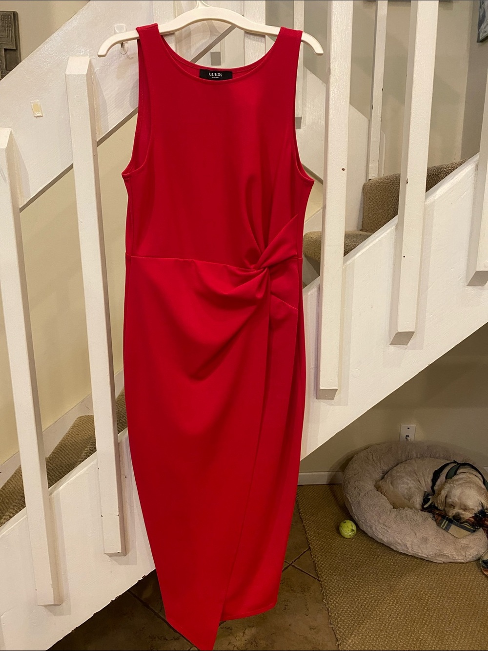 GUESS  Red   Sleeveless Midi Dress with Side Knot size s